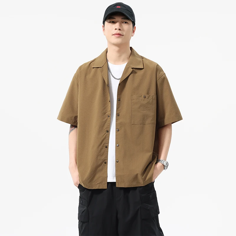 

Summer Outdoor Quick Dry Fashion Beach Shirt Men Loose Casual Plus Size Short Sleeve Stripe Shirts Cityboy Streetwear Blouses
