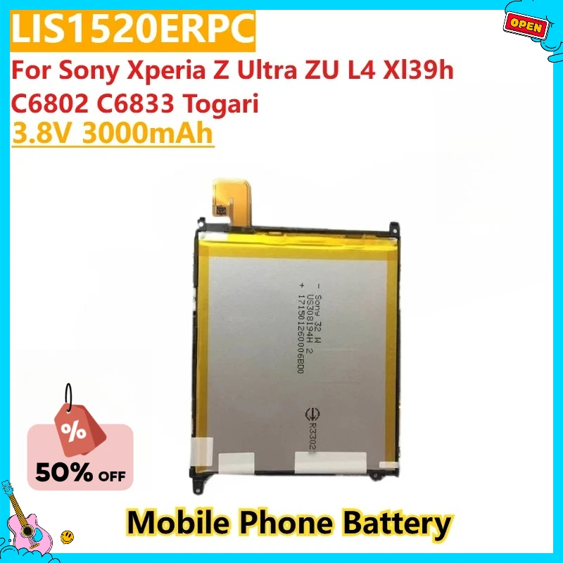 

New 3.8V 3000mAh Replacement Phone Battery LIS1520ERPC For Sony Xperia Z Ultra ZU L4 Xl39h C6802 C6833 Togari High Quality