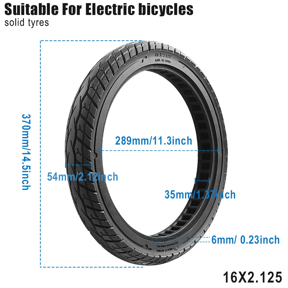 

16 Inch Solid Tire for Electric Scooter Tyre Puncture-proof Non Inflation Solid Tyres 16x2.125 Replacement Parts Accessories