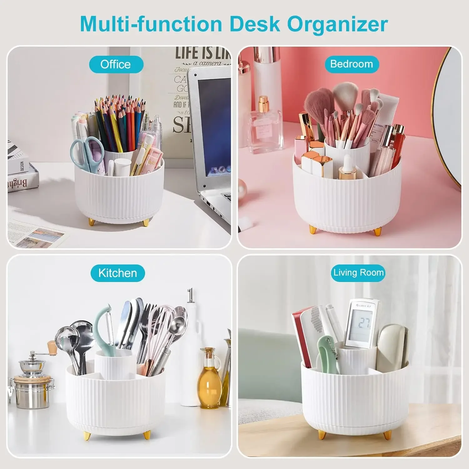 Portalápices con rotación de 360 grados, 5 ranuras, organizador de bolígrafos de escritorio de oficina, taza de lápiz multifuncional, soporte para