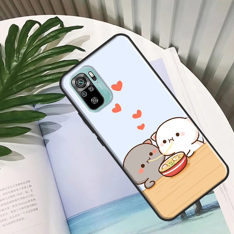 Capa Peach e Goma Cat para Xiaomi, tampa traseira para Redmi Note 11 Pro, 10, 8, 9 Pro, 9S, 10S, 9A, 9C, 9T