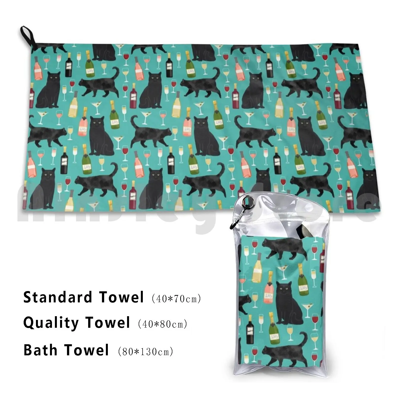 Black Cat Wine Champagne Cocktails Cat Breeds Cat Lover Pattern Art Print By Petfriendly Bath Towel Beach Cushion