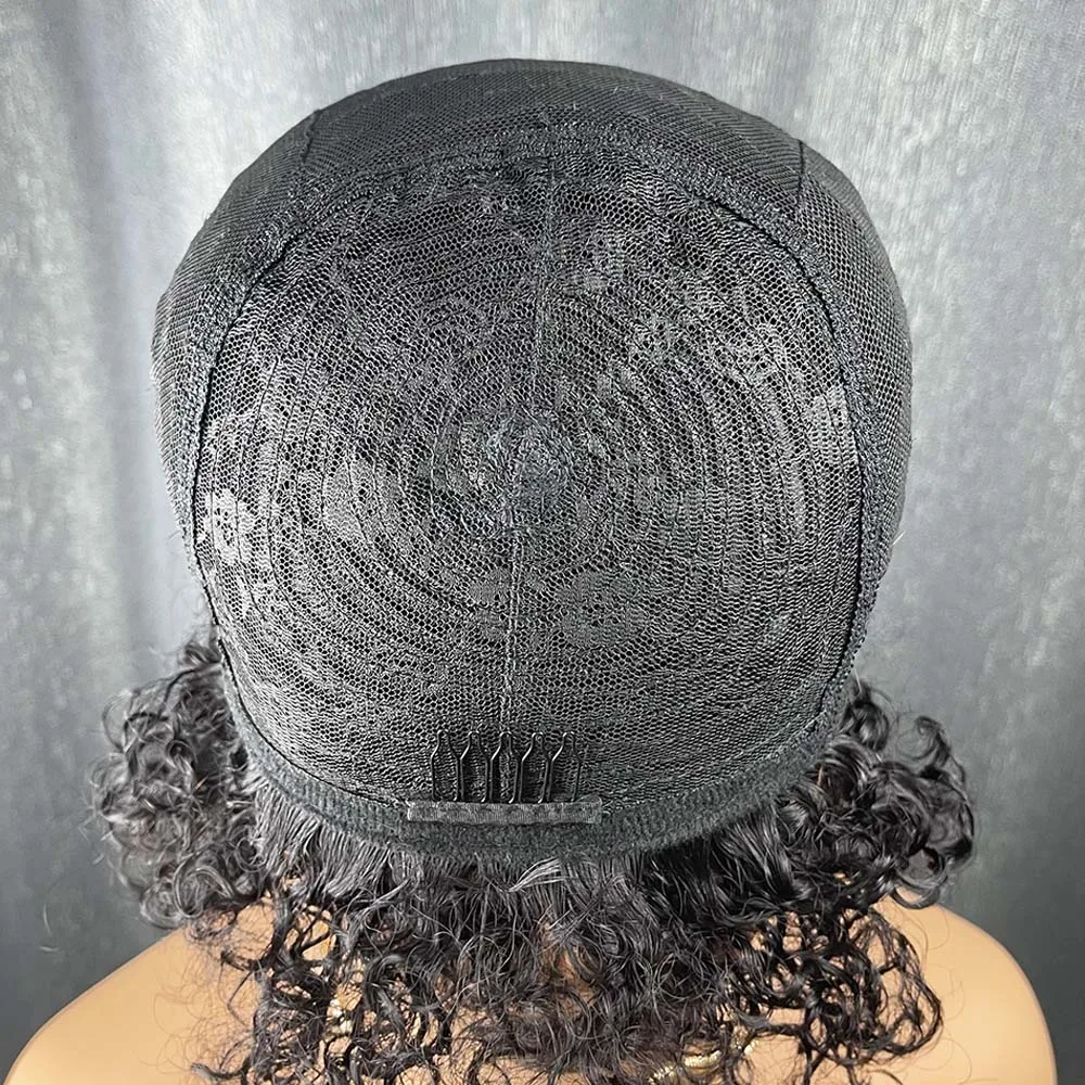 الأفرو غريب شعر مستعار مجعد ريمي الشعر البشري عابث قطع شعر مستعار للنساء السود قصيرة شعر بشري أسود الباروكات مع الانفجارات آلة عابث صنع شعر مستعار