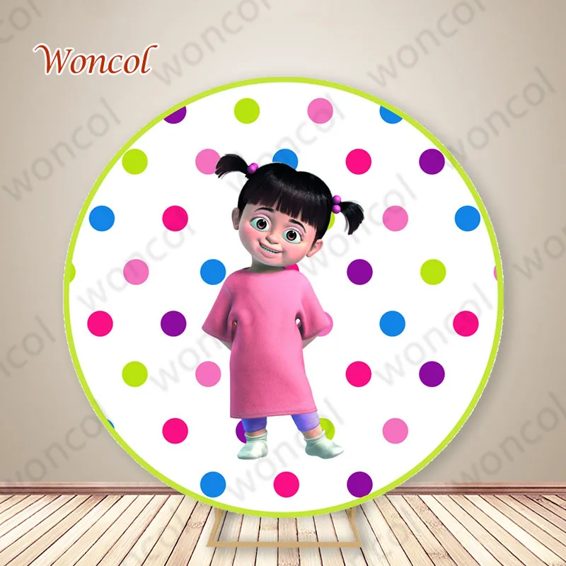 Boo Birthday Round Backdrop 1st 2nd Girls Birthday Backdrop Monsters, Inc. Mike Wazowski James P. Sullivan Cylinder Cover Prop