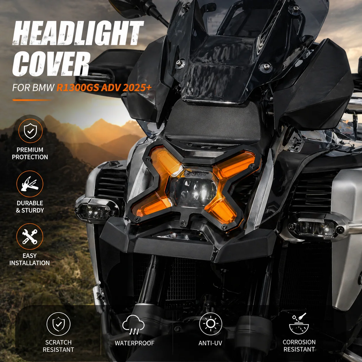 For BMW R1300GS 2023-2024 Front Headlight Grill Shield Dual-Color Lens Snap-On Installation Protective Motorcycle Accessory