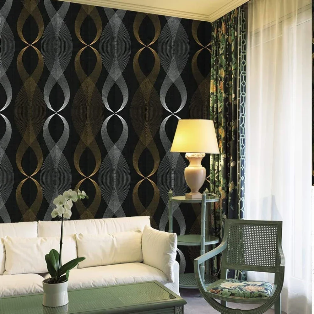 

Черные самоклеящиеся обои в полоску из ПВХ, влагостойкие, для гостиной, ТВ, украшения дома, фон, настенная самоклеящаяся наклейка