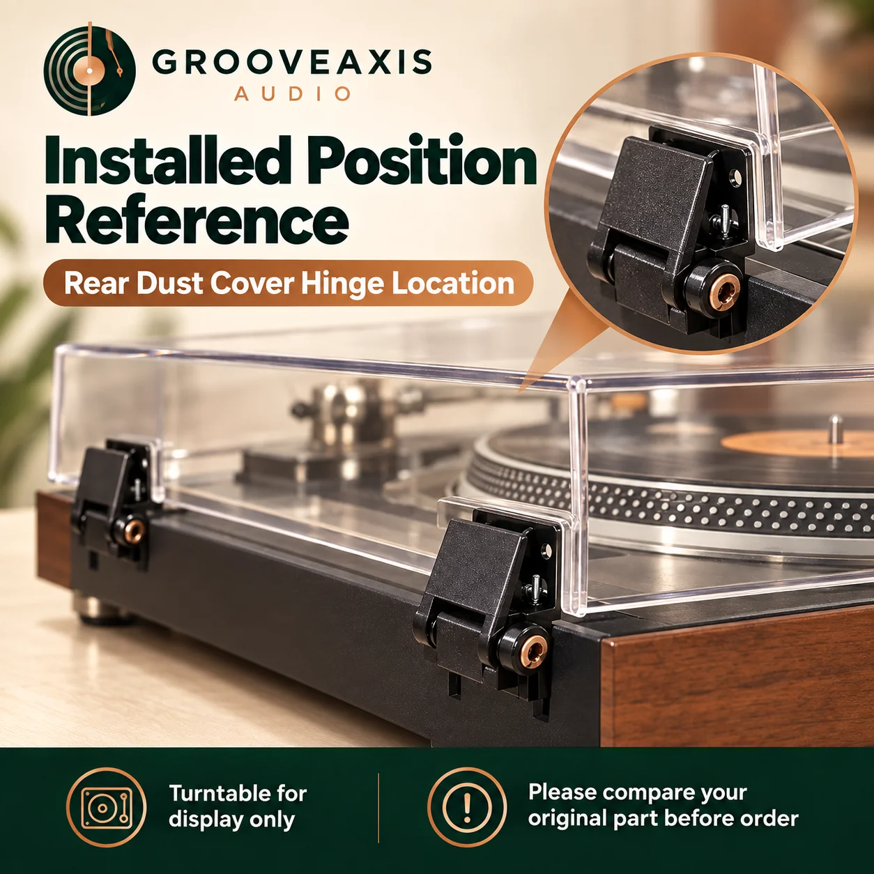 HiFi Vinyl Spare Part GROOVEAXIS Universal Spring Loaded Turntable Dust Cover Hinges Pair Lid Support Replacement