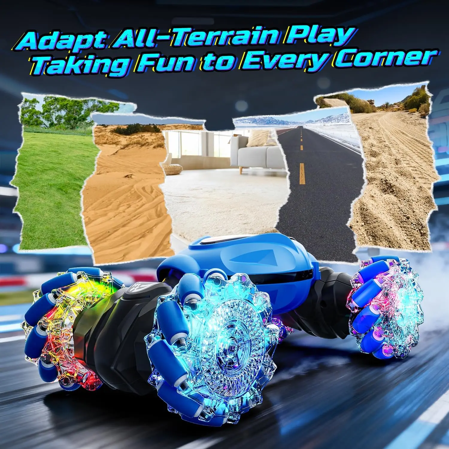 Remote Control Car 4WD All Terrains Off Road Climbing Stunt RC Car with LED Lights 2.4G Radio Drift Racing Toy Gift for Kids Boy