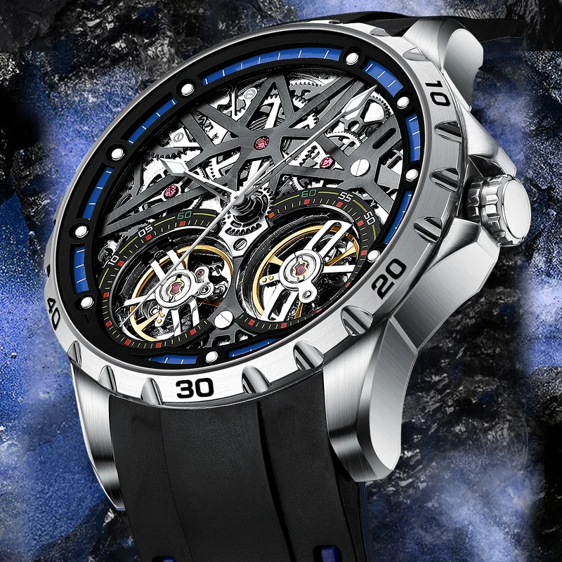 Mark Fairwhale Neue Männer Automatische Uhren Doppel Tourbillon Männer Mechanische Skeleton Wasserdicht Mode Uhren Relogios Masculino