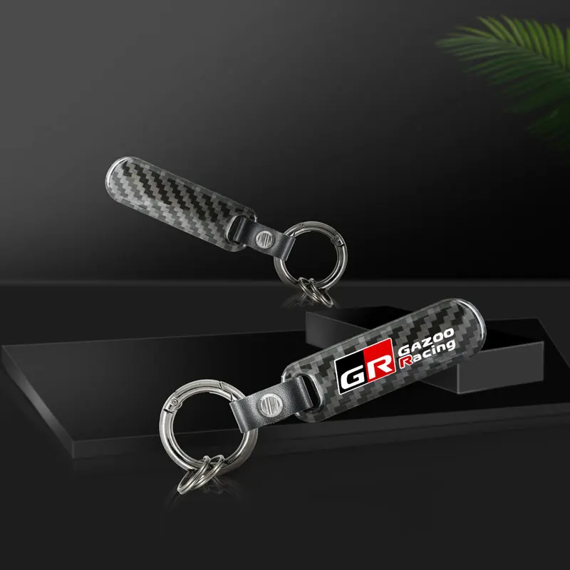 High Quality Carbon Fiber Car Keychain Key Rings Holder For Toyota GR Sport Gazoo Racing Rav4 Corolla Prius Yaris Accessories