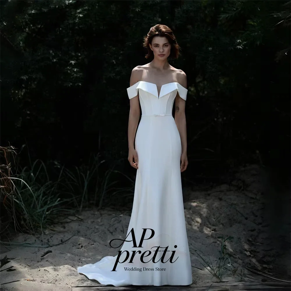 AP pretti Customized Elegant Off The Shoulder Satin Wedding Dresses For Woman Mermaid Trumpet Bridal Gown Vestidos De Novia