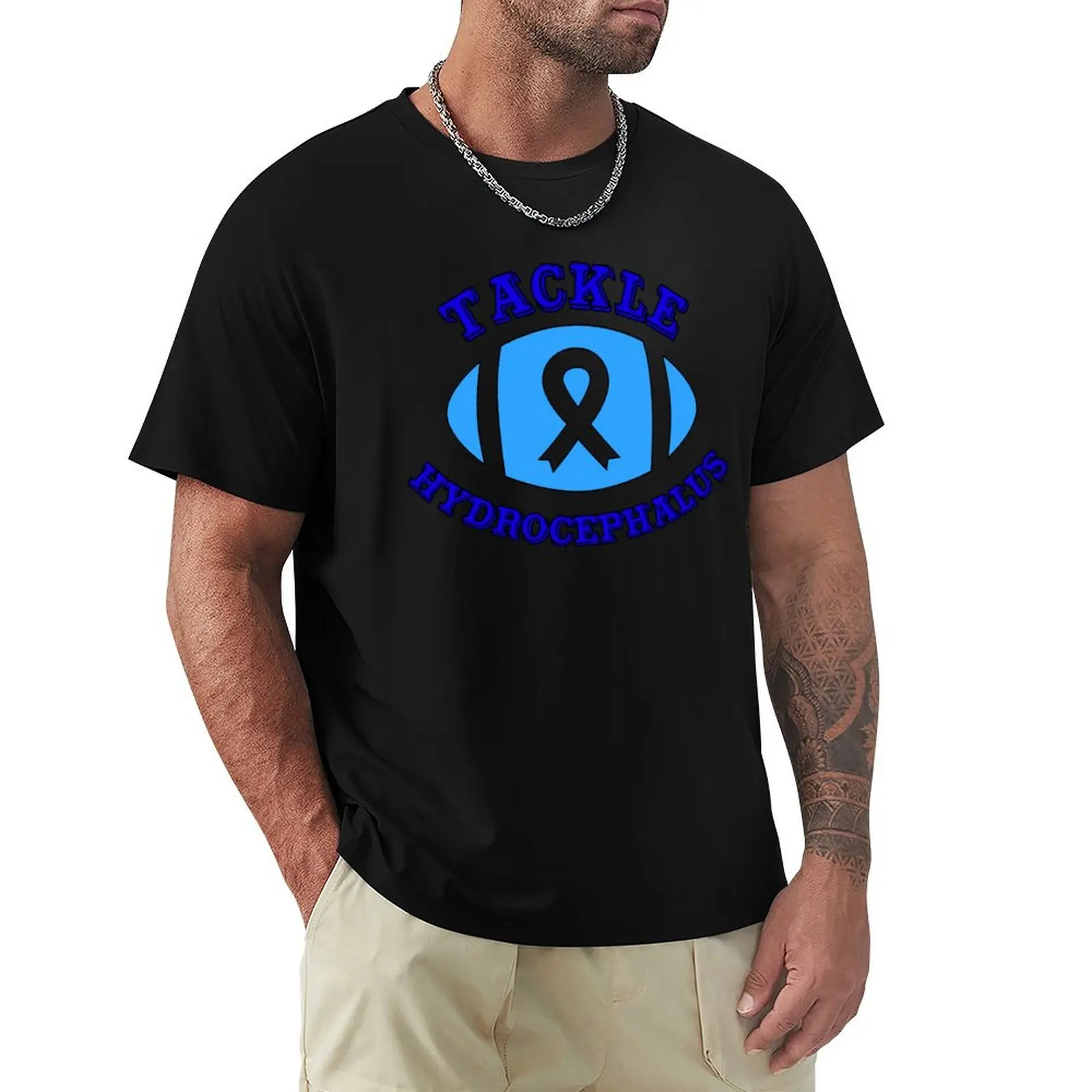 Tackle Hydrocephalus Awareness Football Ribbon T-Shirt man t shirt luxury T-Shirt
