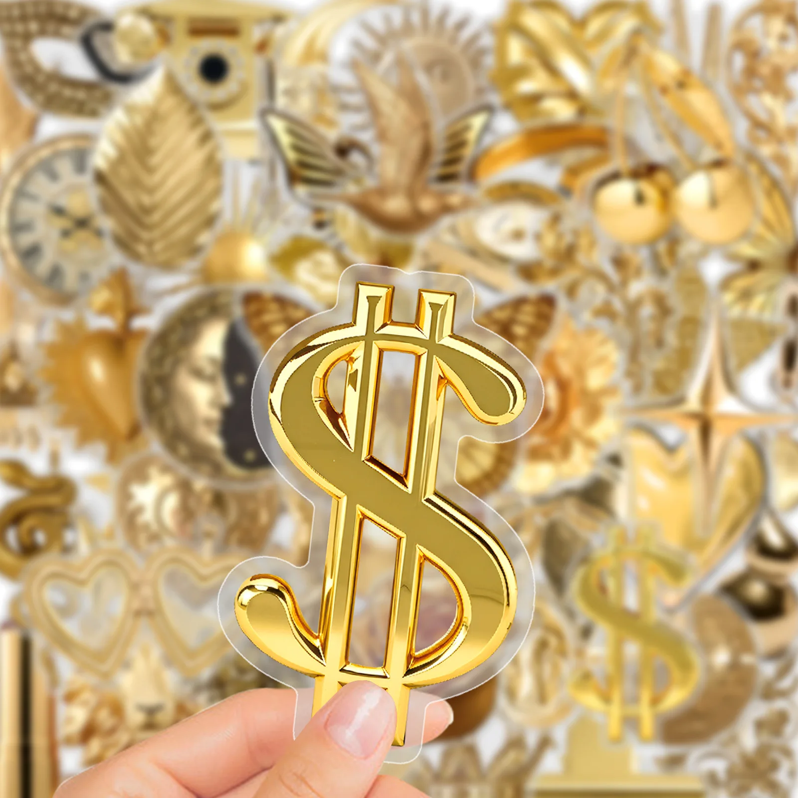 50PCS Golden Metal Stickers Graffiti Stickers DIY Diary Phone Case Handmade Scrapbook Aesthetic Stickers