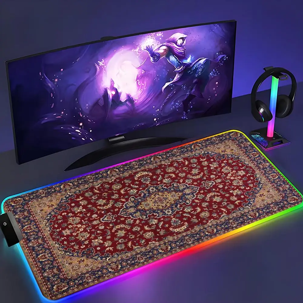 Religious Carpet Pattern Mouse Pad XXL RGB Mouse Pad Kawaii Gaming Accessories Computer keyboard Large Led Desk Mat