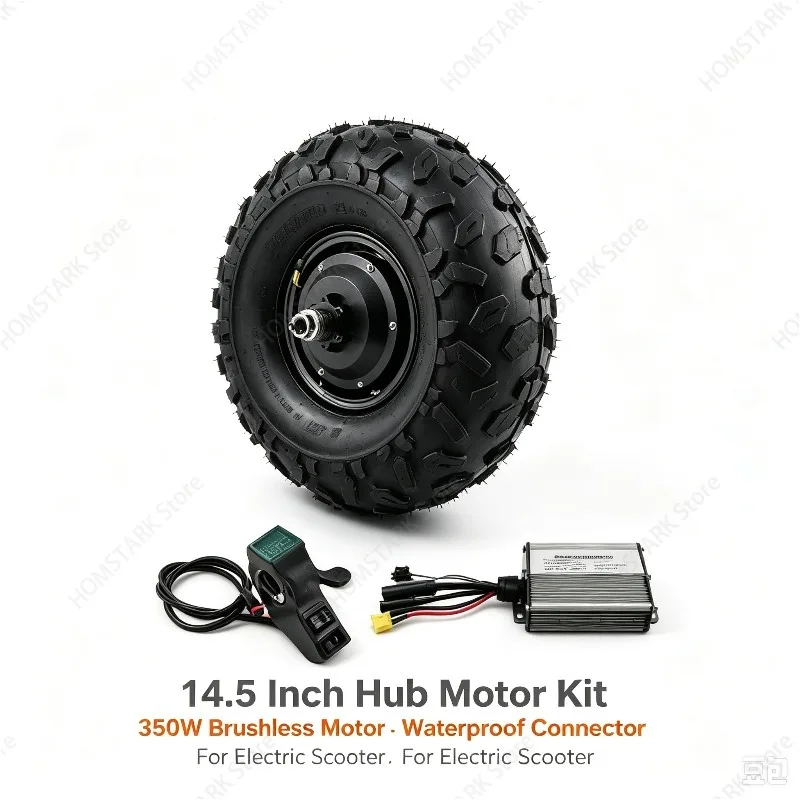 14.5‑Inch 350W Brushless Hub Motor Kit, Waterproof Plug‑In with Controller for DIY Electric Fishing Cart Conversion Accessory