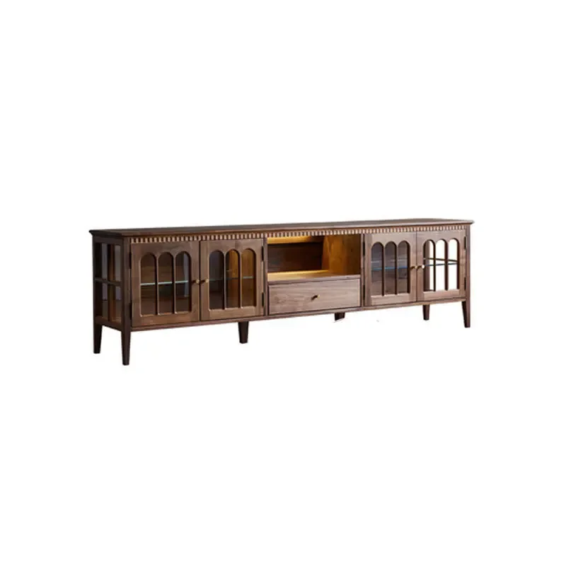 

Nordic all solid wood black walnut retro TV cabinet living room audio-visual cabinet glass display storage cabinet locker