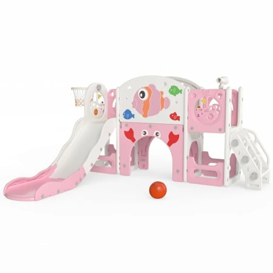 

Игровой комплекс 8-в-1 «Розовая рыбка» для малышей (1-3 года) с горкой и скалодромом, для улицы и дома, из прочного пластика