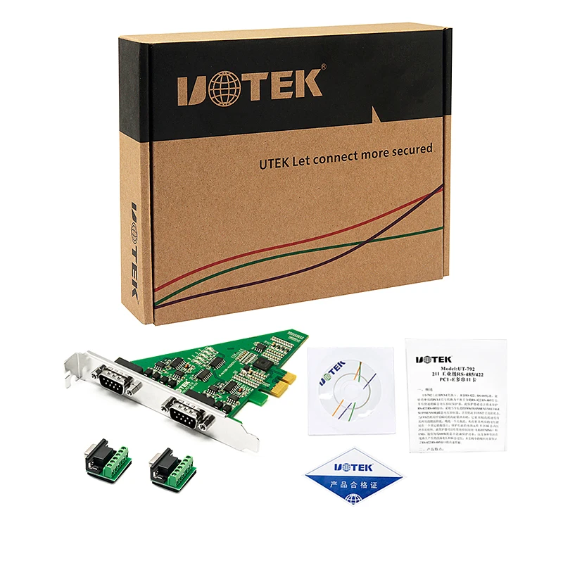 UOTEK 2-portowy szybki konwerter PCI-E PCI Express na RS-485 RS-422 Karta szeregowego portu DB9 RS485 RS422 Złącze Com PCIE UT-792