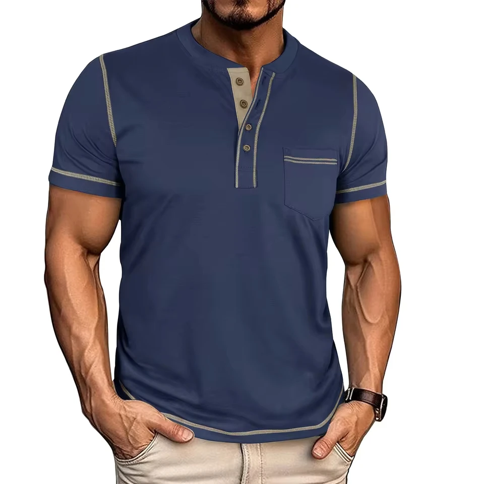 

2025 American New Fashion Summer Men's O-neck Short Sleeve Color-coded Loose T-shirts Male Casual Trendy Sports Undershirts