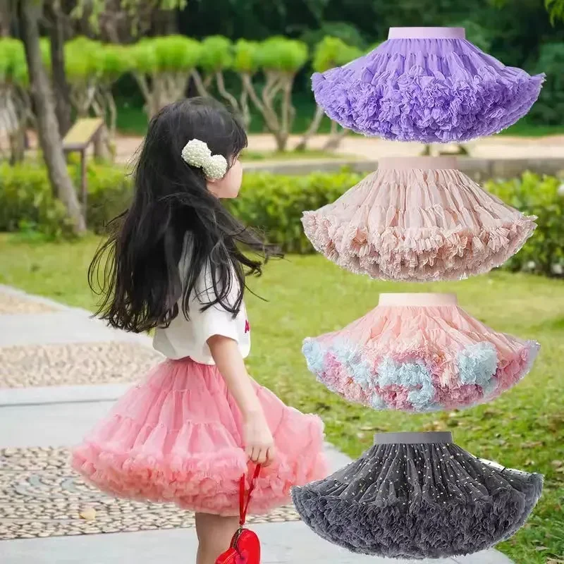 HOT Upgrade Girls Tulle Skirt Baby Children Tutu Pettiskirt Skirt Kids Fluffy Ballet Skirt Party Princess Girl Clothes B022