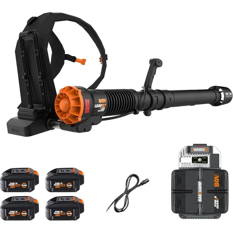 WORX Nitro 80V Cordless Leaf Blower, 800 CFM 150 MPH, Brushless Backpack Electric Leaf Blower WG572, Turbine Fan