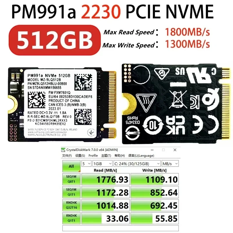 Original PM991a 1TB 512GB 256GB SSD M.2 2230 Internal Solid State Drive PCIe3.0x4 NVME SSD For Microsoft Surface Pro7+ SteamDeck