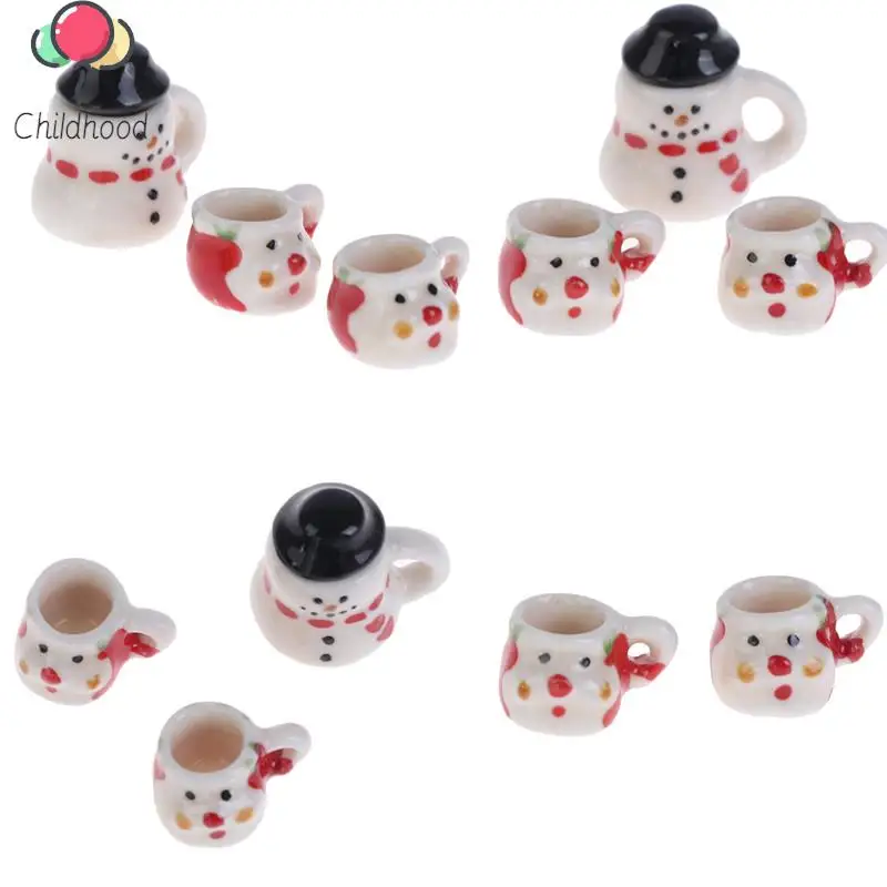 

1Set 1:12 Dolls House Miniature Cups Pot Set Direction Furniture Toys Christmas Ceramics Coffee Tea Cups Dollhouse Accessory