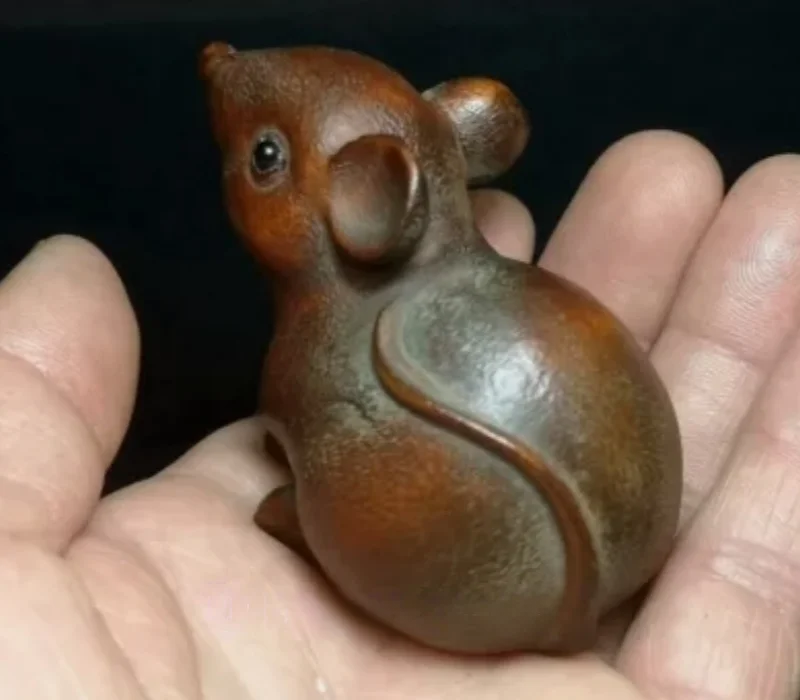 Japanese boxwood hand carved vivid mouse Figure statue netsuke collectable gift