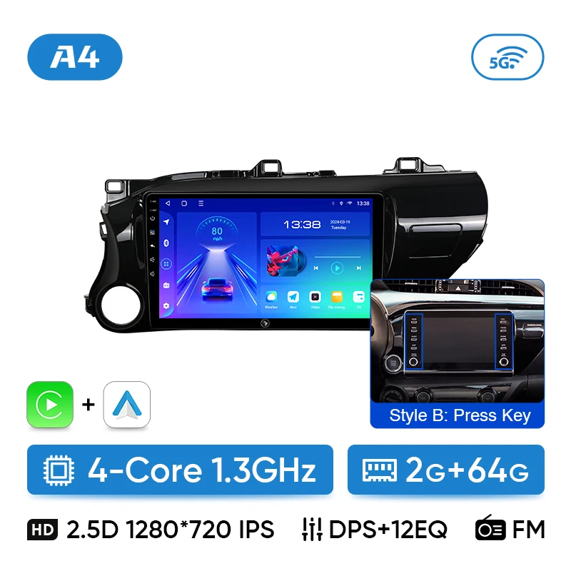 Ainavi Autoradio für Toyota Hilux LHD 2015 2016 2017 2018 2020 2021 2023 Drahtloser Carplay Android Auto-Multimedia-Player Stereo 8