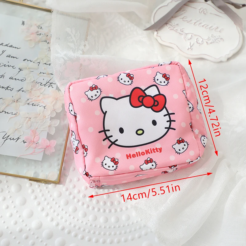 Bolsa Menstrual Sanrio Hello Kitty Kuromi, Cinnamoroll, bonito corazón femenino, portátil, alta capacidad, almacenamiento de servilletas sanitarias, 1 unidad