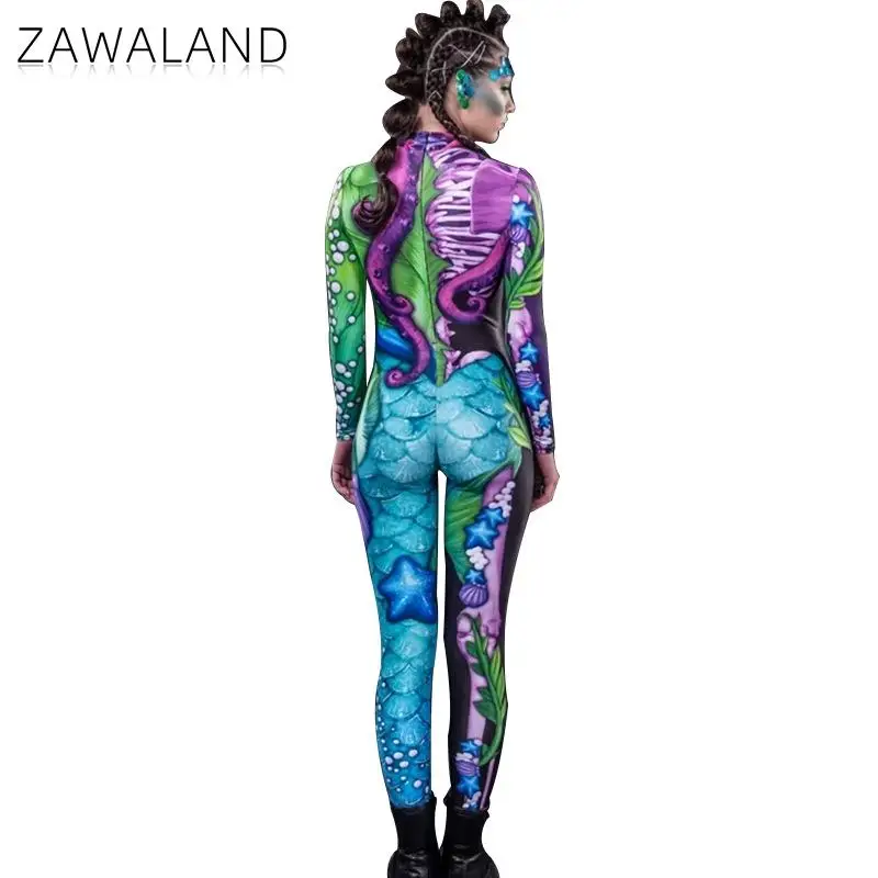 Zawaland ชุดคอสเพลย์ผู้หญิง Tights Elastic Jumpsuit Zentai บอดี้สูทแฟนซีชุดปาร์ตี้ฮาโลวีนเครื่องแต่งกายแขนยาว Catsuit