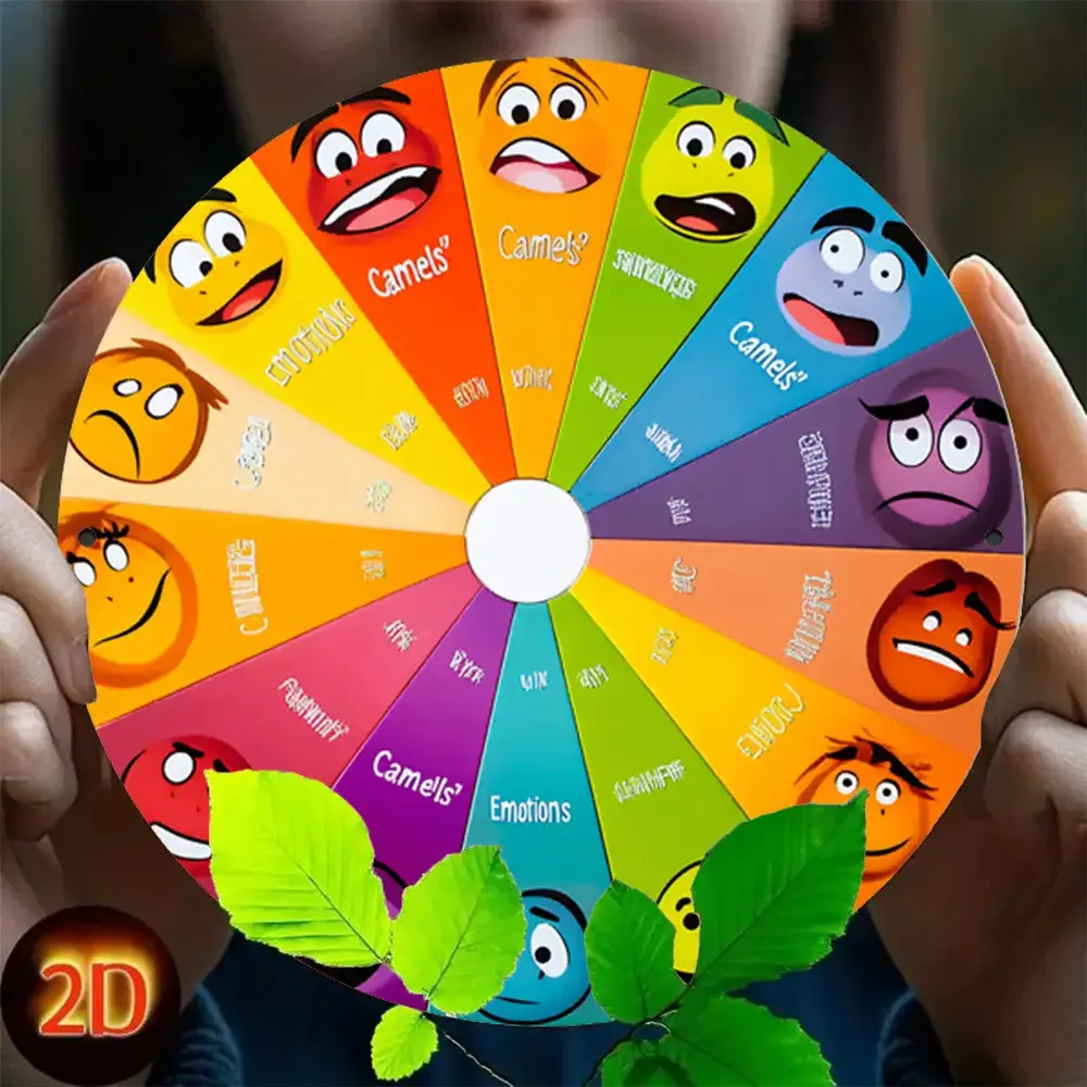 2D Wall Decor Mood Wheel 12pcs Facial Expressions Eyes Labeling Emotions Happy Sad Angry Surprised Durable Retro Cartoon Face De