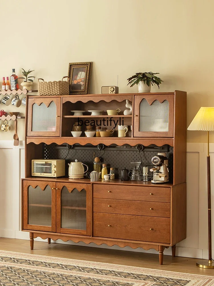 

zxqFrench Retro Solid Wood Sideboard Mid-Ancient Simple Cherrywood Restaurant Display Tea Cabinet Storage Cabinet