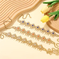 Golden Color Moroccan Women Hair Jewelry Hair Chain Forehead Chain Arabic Bride Wedding Jewelry Elegant Crystal Metal Headbands