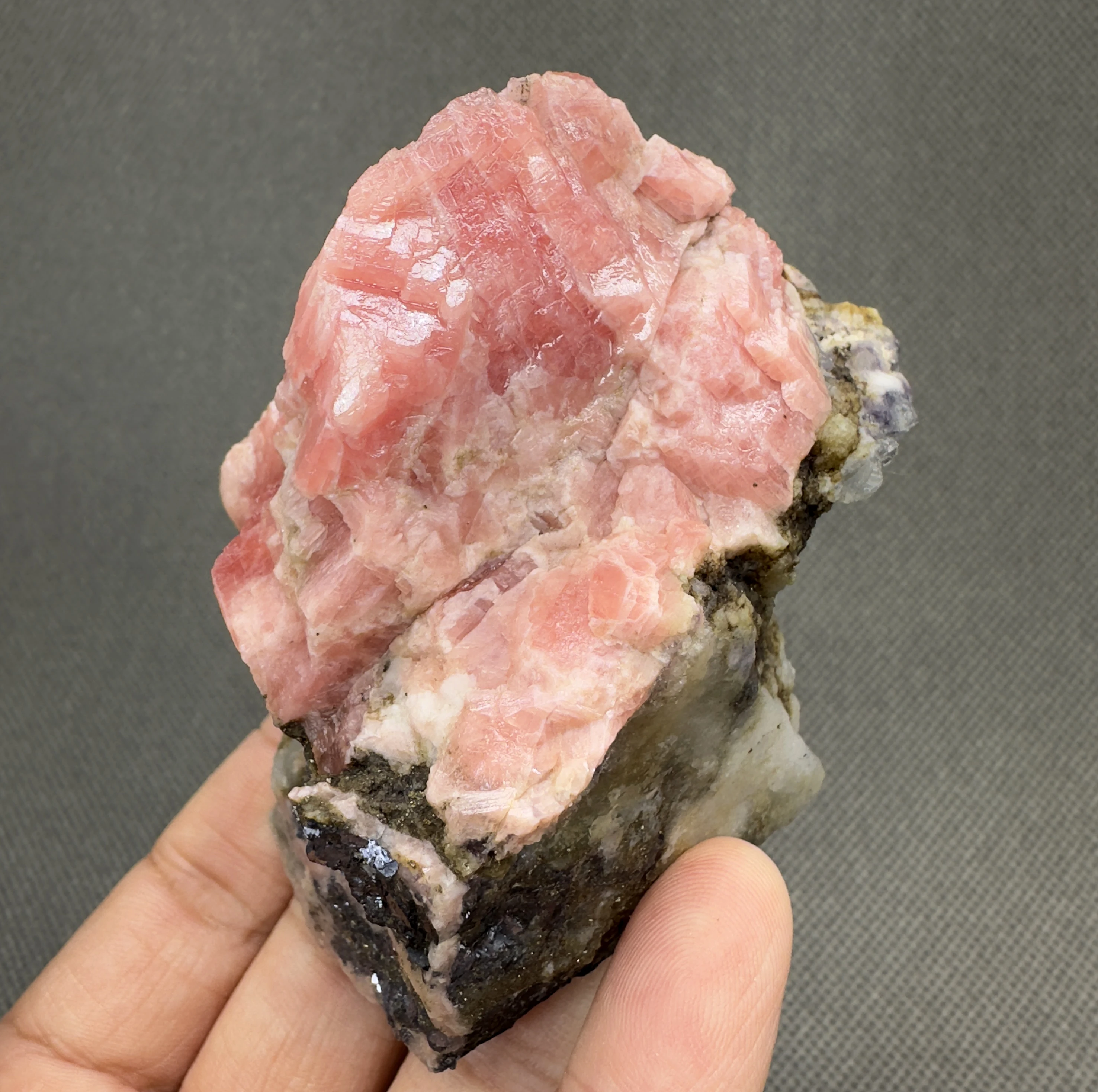 315 g Natural pink rhodochrosite and galena mineral specimen + healing quartz crystals and stones rock gemstone