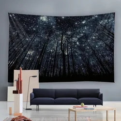 Psychedelic Bohemian Starry Sky Forest Moonlight Night Tapestry - Wall Hanging Home Room Art Background Decoration