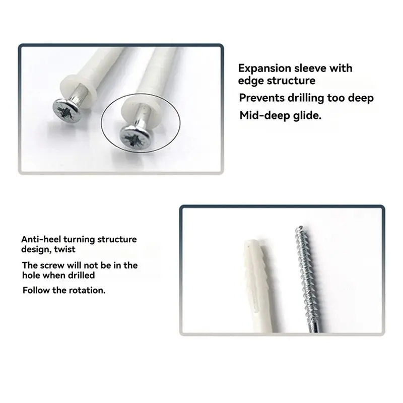 A98E-100Pcs Plastic Expansion Tube With Screws Wall Plug Fasteners Simple Long Type Glue Plug Expansion Bolt
