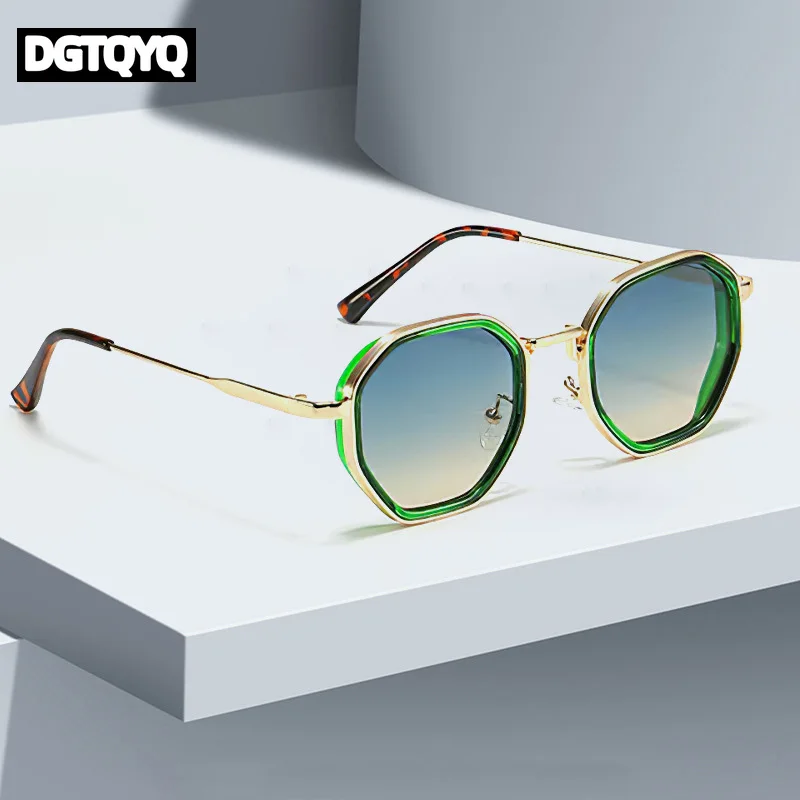 2026 New in Vintage Sunglasses for Women Modern Fashionable Octagonal Glasses with Black Lenses Golden Edging Sun Glasses