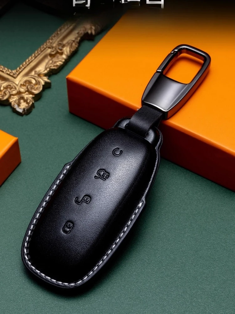 

Car Key Protection Cover Leather Simple Style Handmade Car Remote Key Case Cover for DENZA N7 N8