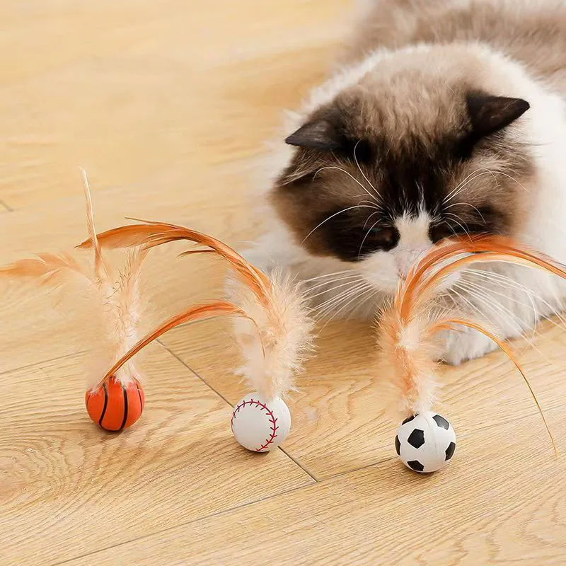 Interaktiver Federball für Katzen Elastisches Hüpfspielzeug mit Federn Indoor-Trainingsspielzeug zur Unterhaltung von Katzen