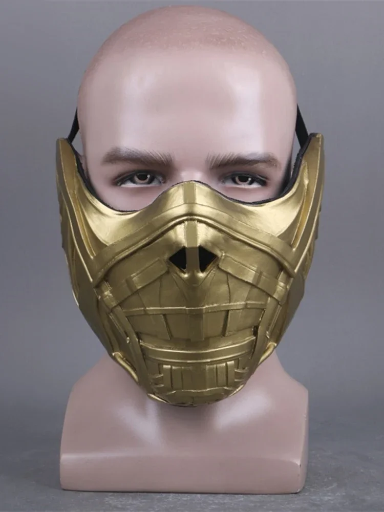 Game Mortal Kombat SCORPION Cosplay Mask Anime Golden Half face Latex Mask For Women Men Cosplay Halloween Party Mask Gifts