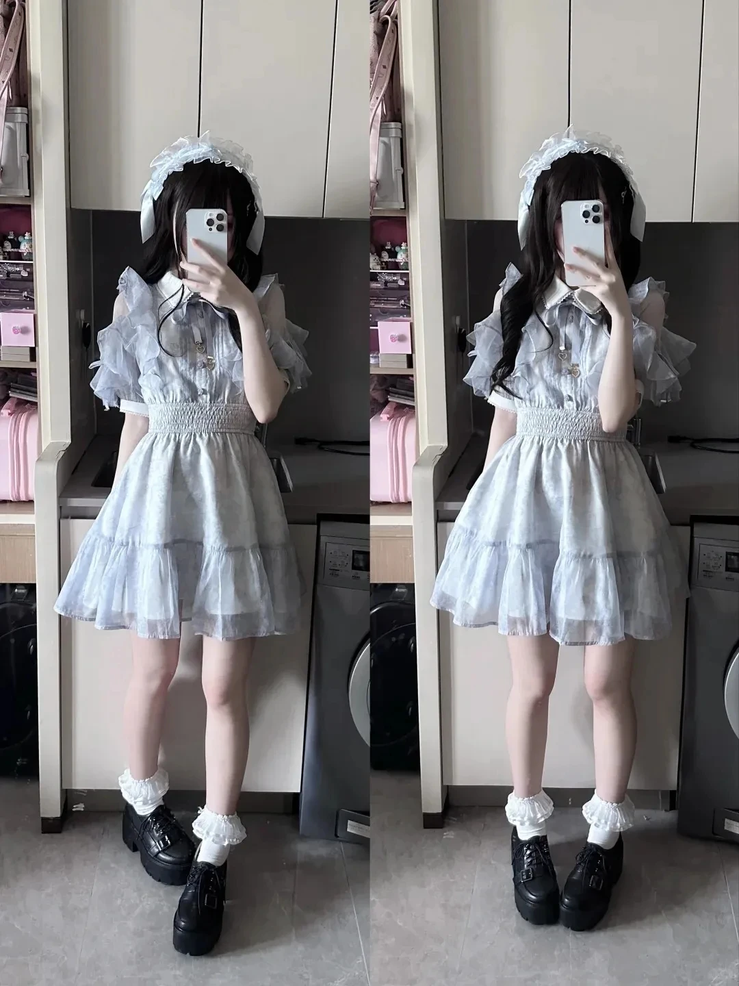 

Coalfell【Mist Blue Melaleuca】Japanese Lolita Dress Doll Collar Waist Print Mini Dress 2026