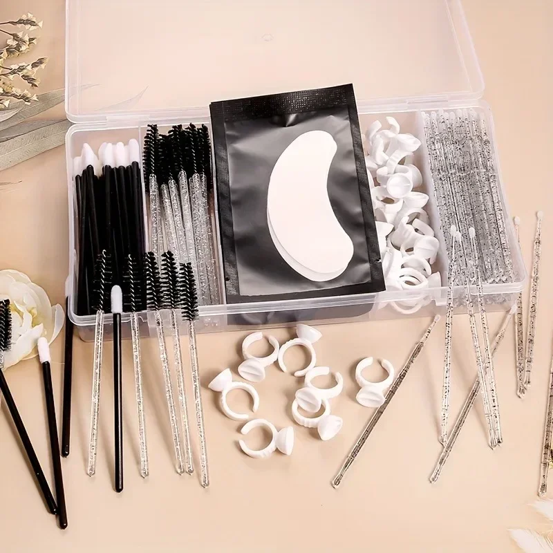 Lash Extension Supplies Kit Disposable Mascara Brushes Eyelash Glue Rings Under Eye Pads Micro Brushes Home Salon