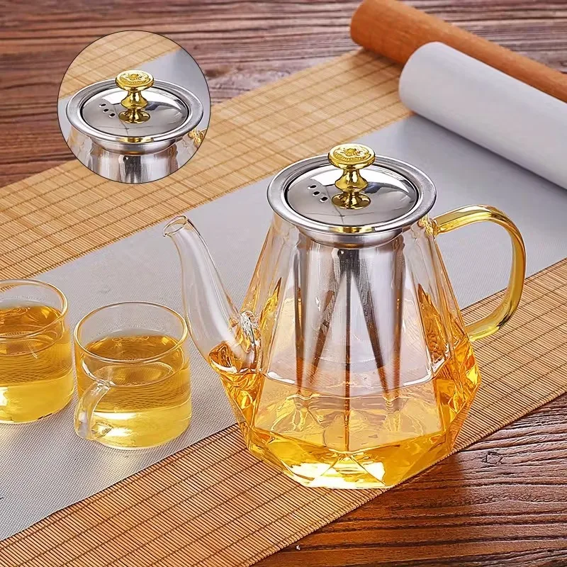JUSTINLAU Heat Resistant Glass Teapot Borosilicate Clear Diamond Tea Kettles with Removable Stainless Steel Infuser Teaware Set view 5