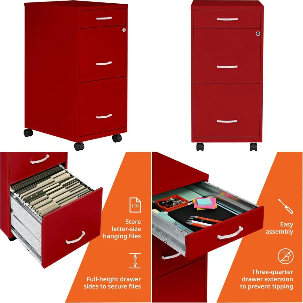 LYS SOHO Box/File/File Mobile Red File Cabinet, 3 Drawer