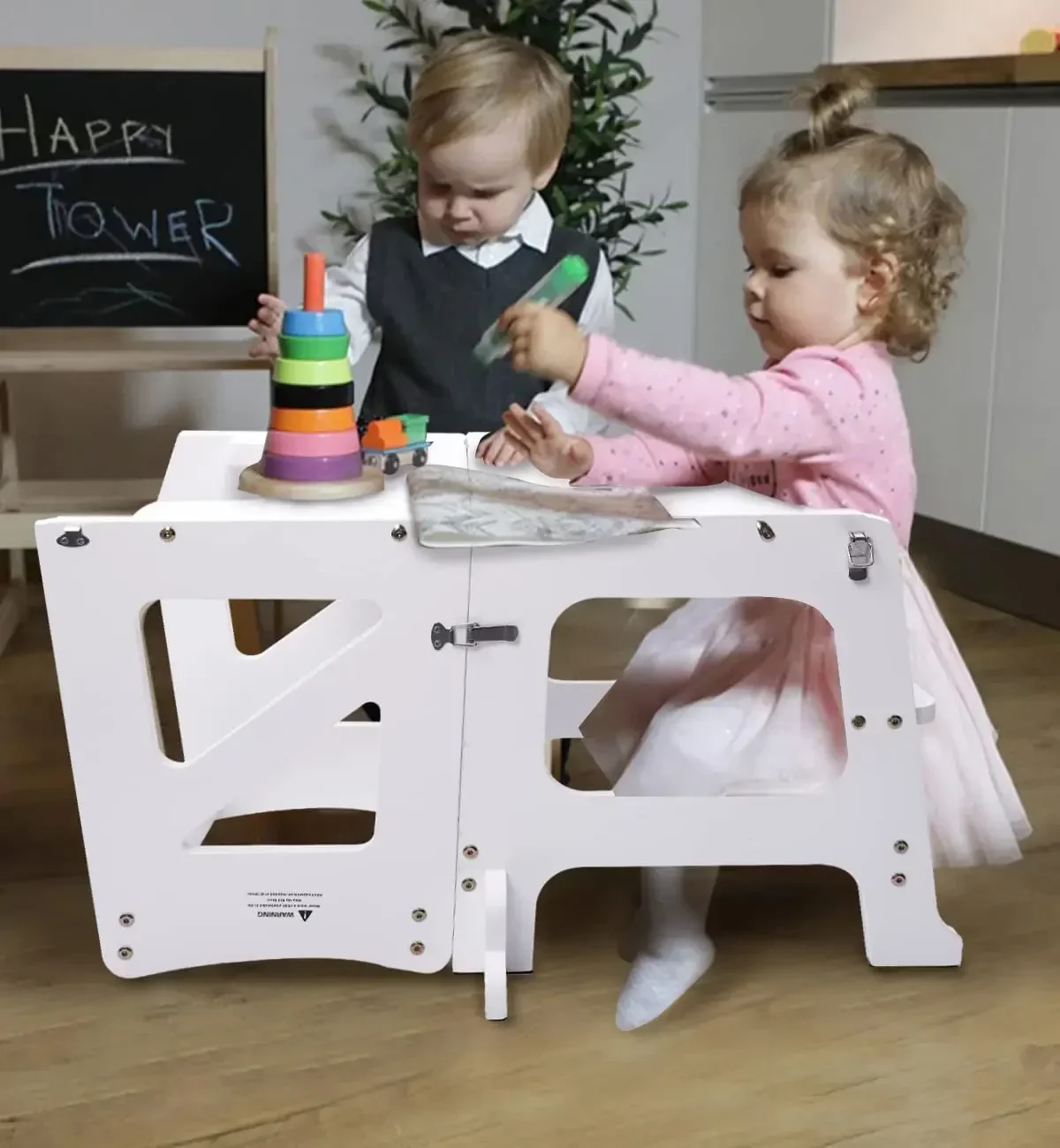 Phoenix Home Learning Tower Składane 2-stopniowe drewniane stołki kuchenne dla dzieci z tabletem