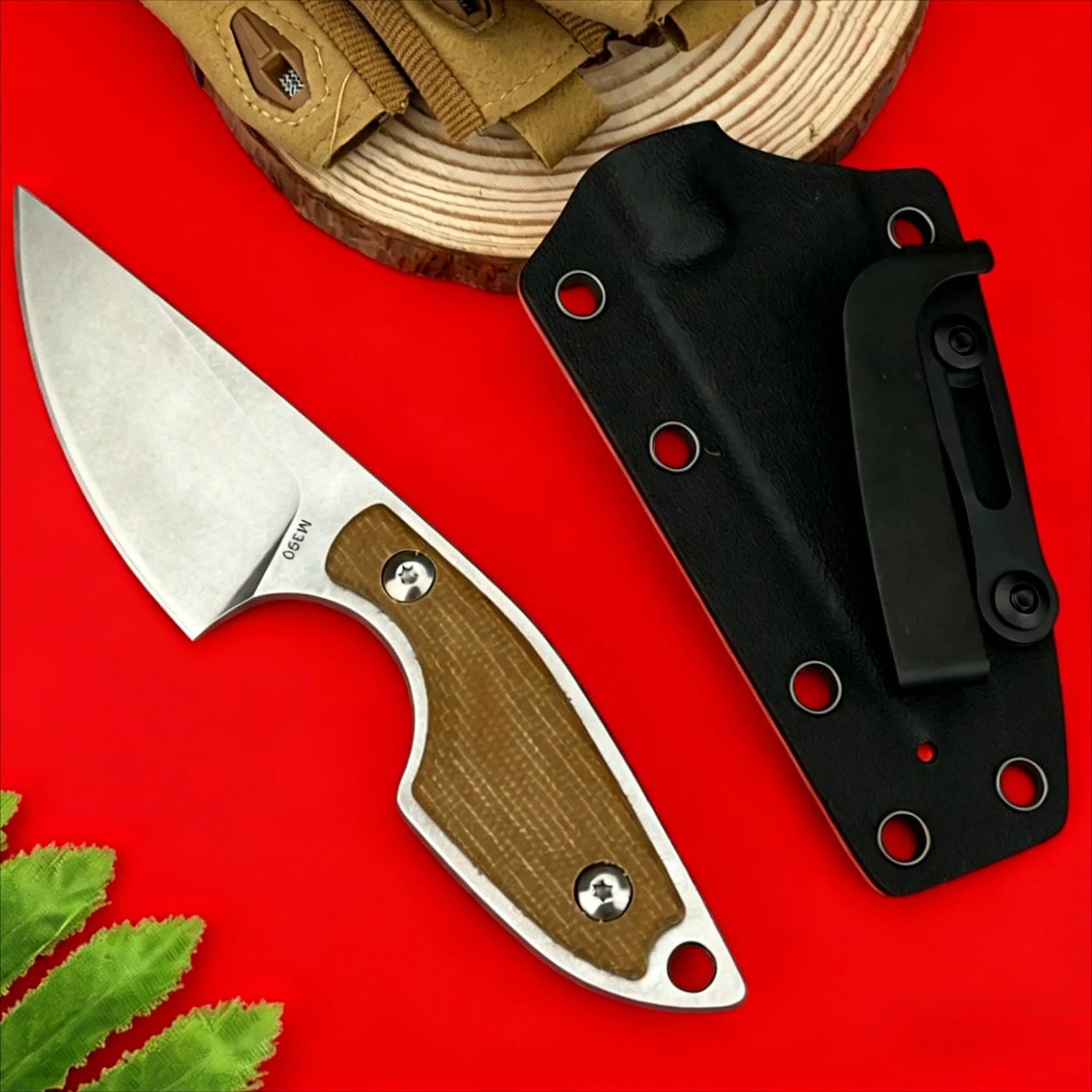 Cuchillo portátil mini EDC de hoja fija, hoja de acero 8Cr13MoV, mango de micarta, ideal para senderismo, camping y corte diario al aire libre