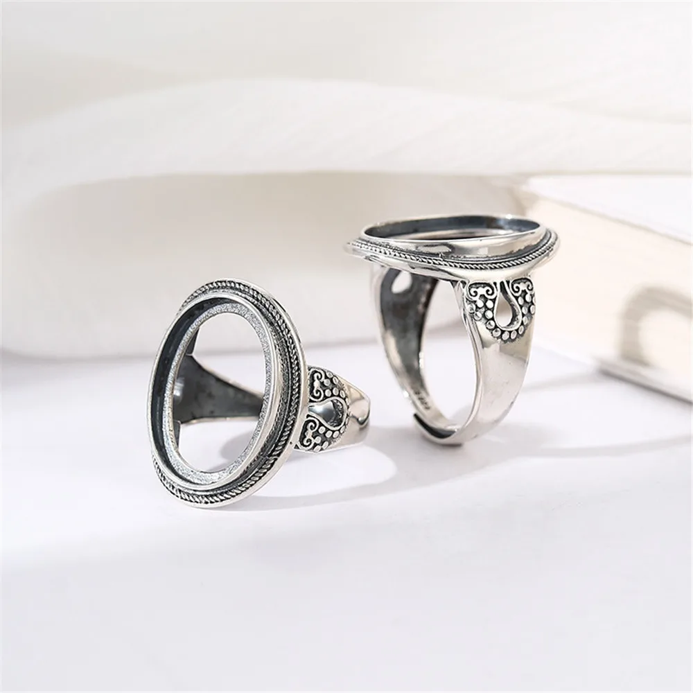 925 Silver Ring Blank for 13x18mm Oval Cabochons Antique Style Ring Setting Thai Sterling Silver Adjustable Ring Base RB433S