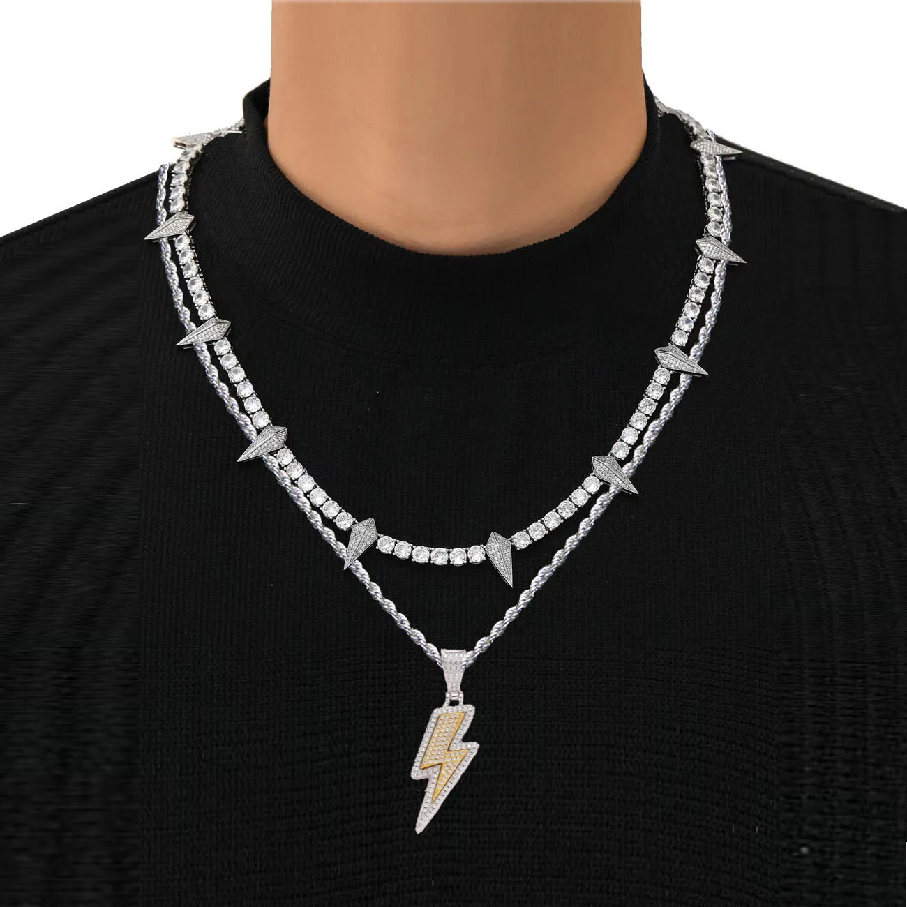 

Hip Hop Zircon Crystal Necklace For Men Rock Silver Color Tennis Chain Necklace For Women Fashion Party Jewelry Gift