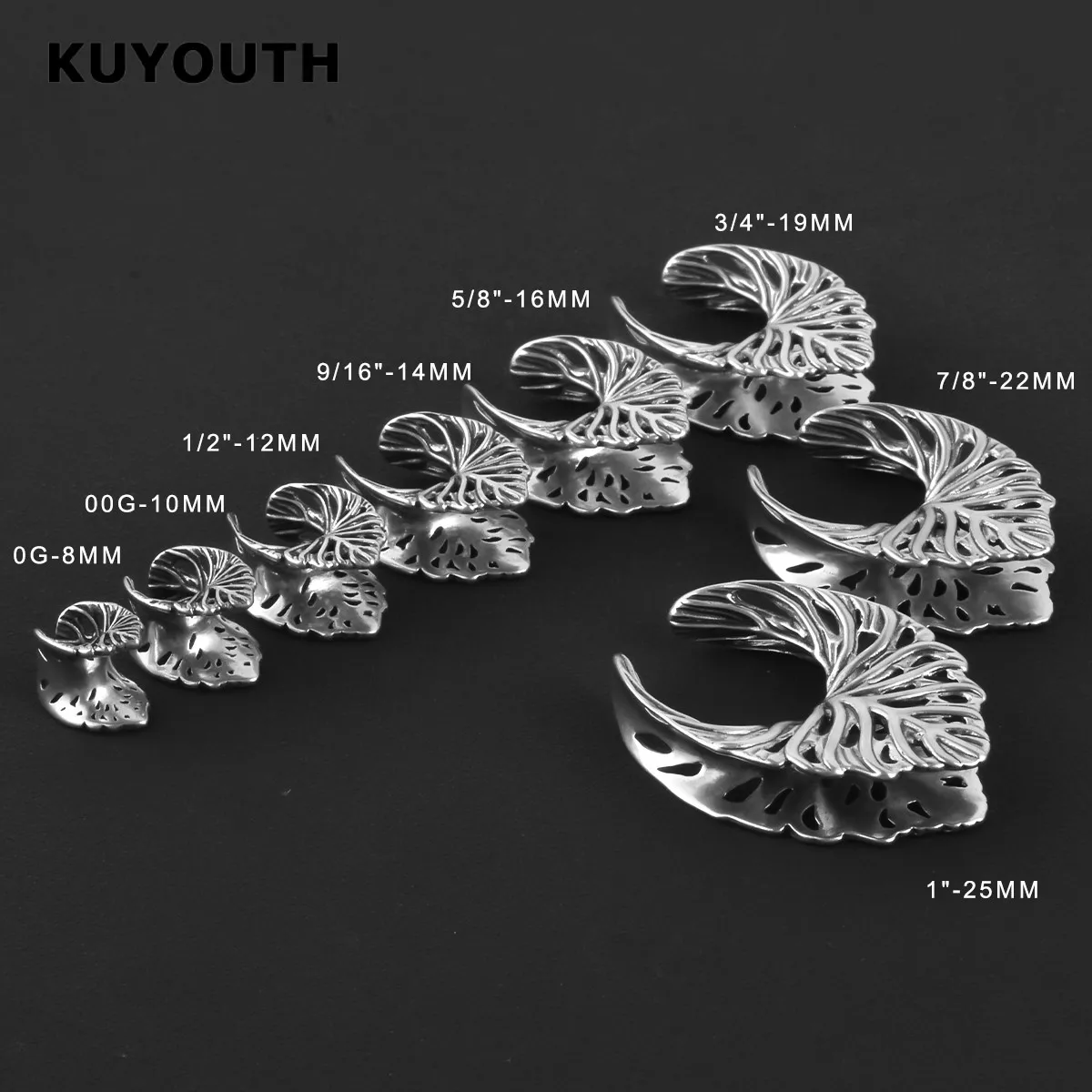 � KUYOUTH Blattförmige Ohr-Tunnel, Hohle Dehner, Sattel-Expander, Piercing-Schmuck, Ohrringe aus Kupfer, 2 Stück – Detail 2